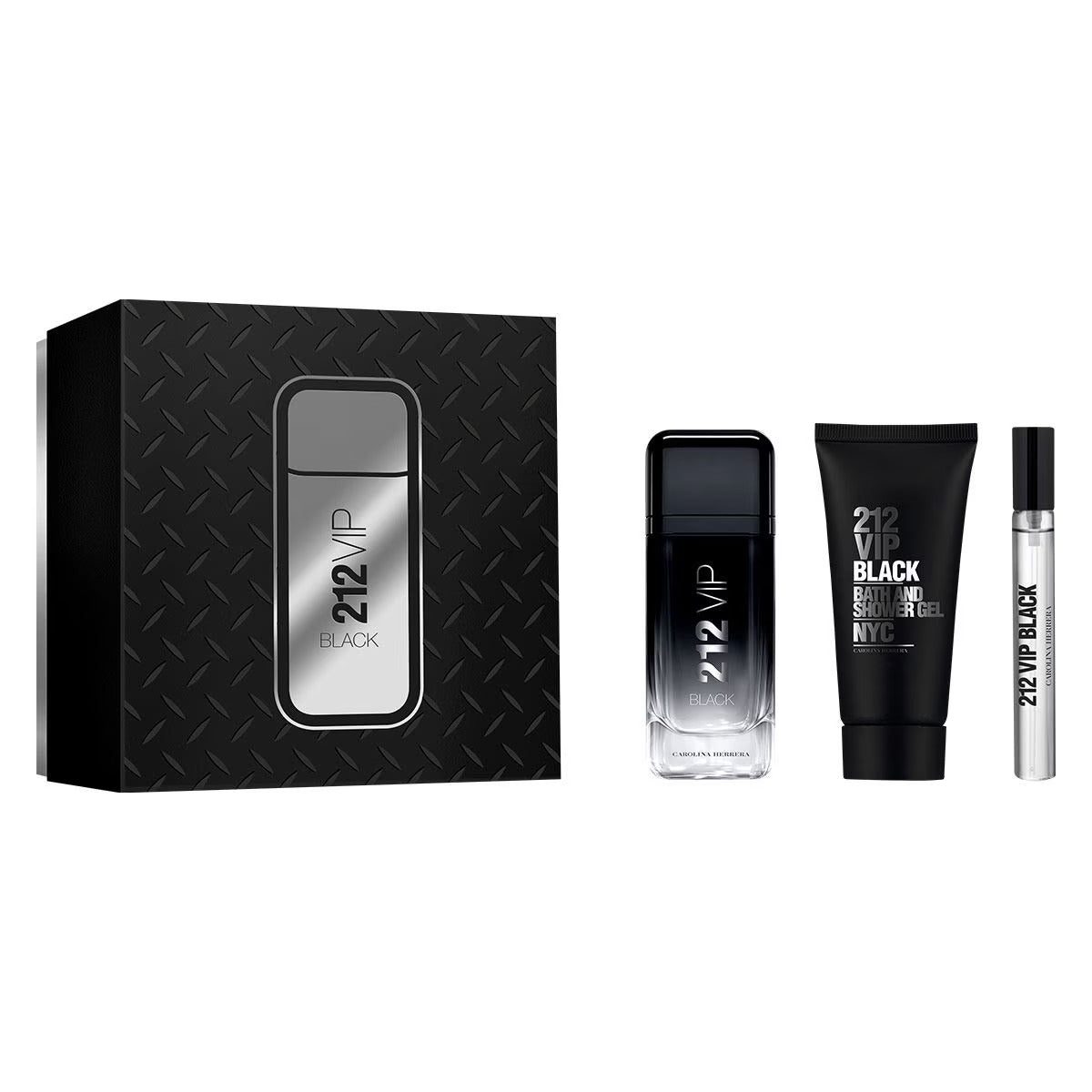 CarolinaHerrera212VipBlack3pcs_EDP100ml_EDP10ml_BathAndShowerGel100ml_Set Carolina Herrera 212 Vip Black Gift Set For Men - Image 1