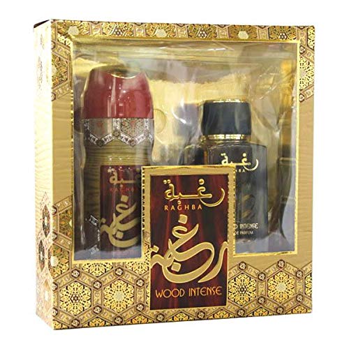 518s1n9bycl Lattafa Raghba Wood Intense Gift Set ( EDP Perfume 100ml and Deodorant 200ml) - Image 1