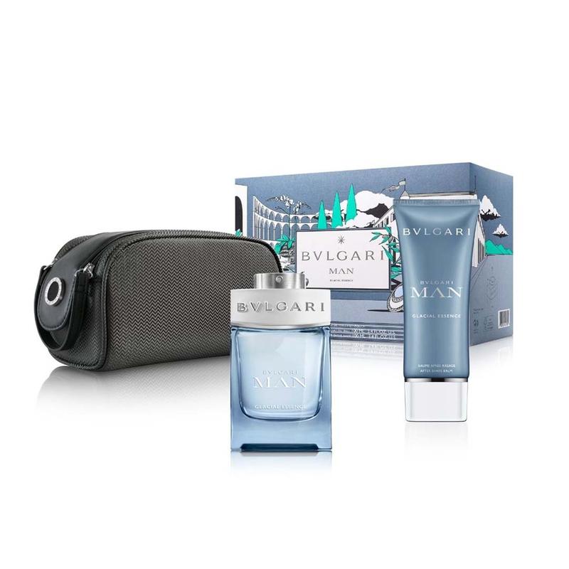 BVLGARIMANGLACIALESSENCE_M_SETEDP100ml_AFTERSHAVEBALM100ml_POUCHIT BVLGARI MAN GLACIAL ESSENCE GIFT SET FOR MEN - Image 1