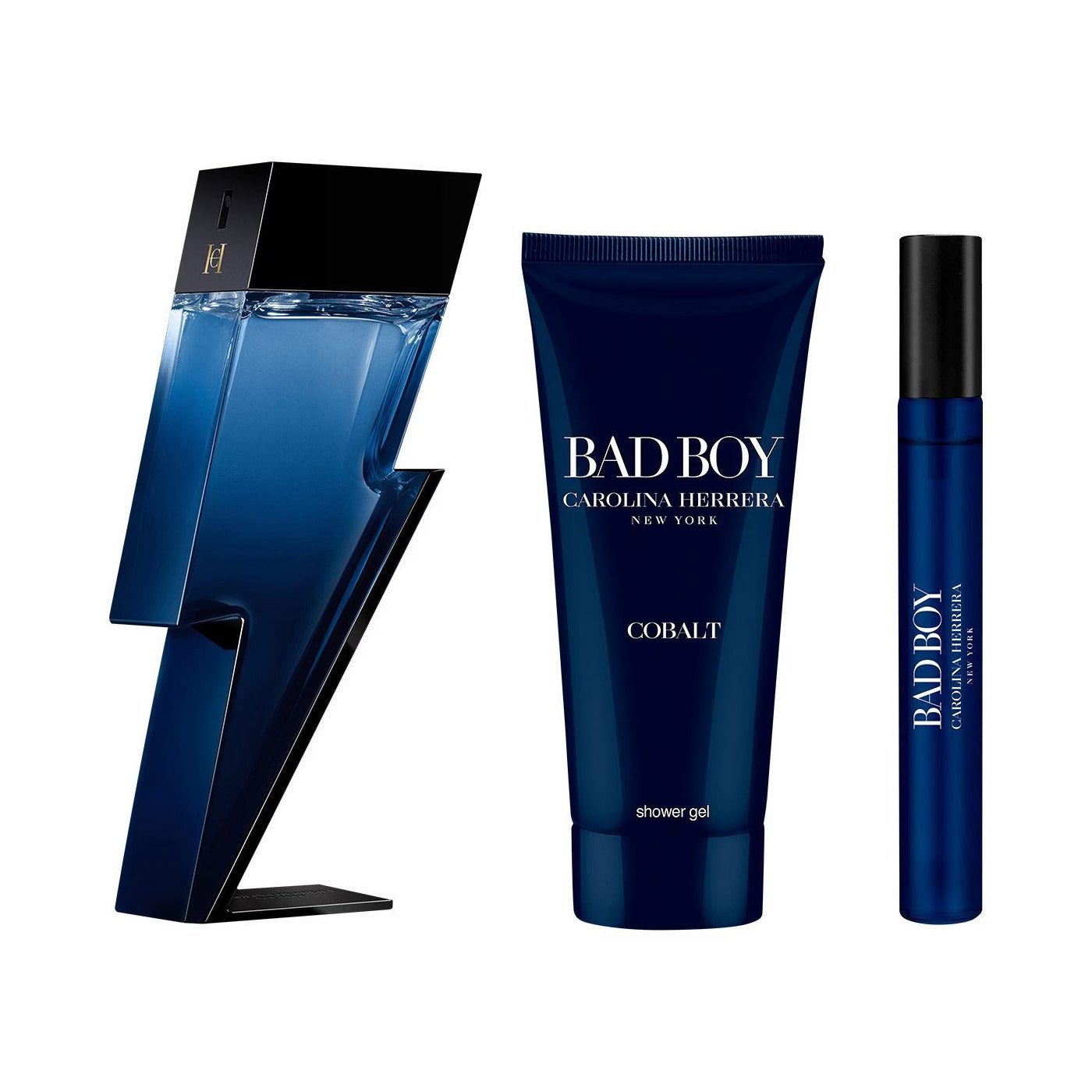 CarolinaHerreraBadBoyCobalt3Pcs_EDP100ml_SGel100ml_EDP10ml_Set Carolina Herrera Bad Boy Cobalt Gift Set For Men - Image 1