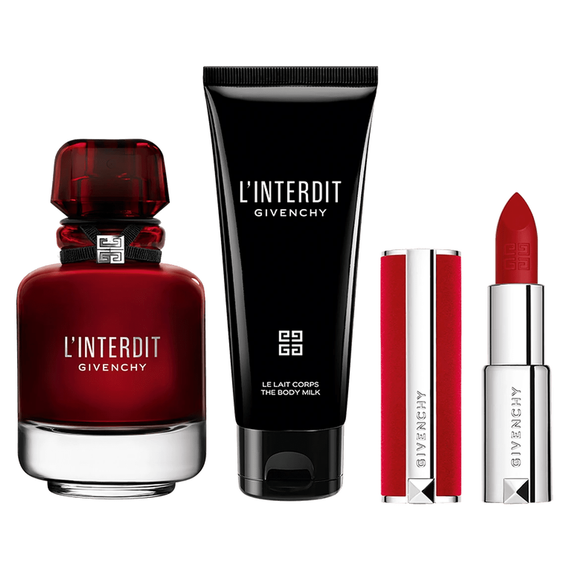 GivenchyL_InterditRougeW3pcSet_EDP80ml_BMilk75ml_.12ozLipstick Givenchy L'Interdit Rouge Gift Set For Women - Image 1