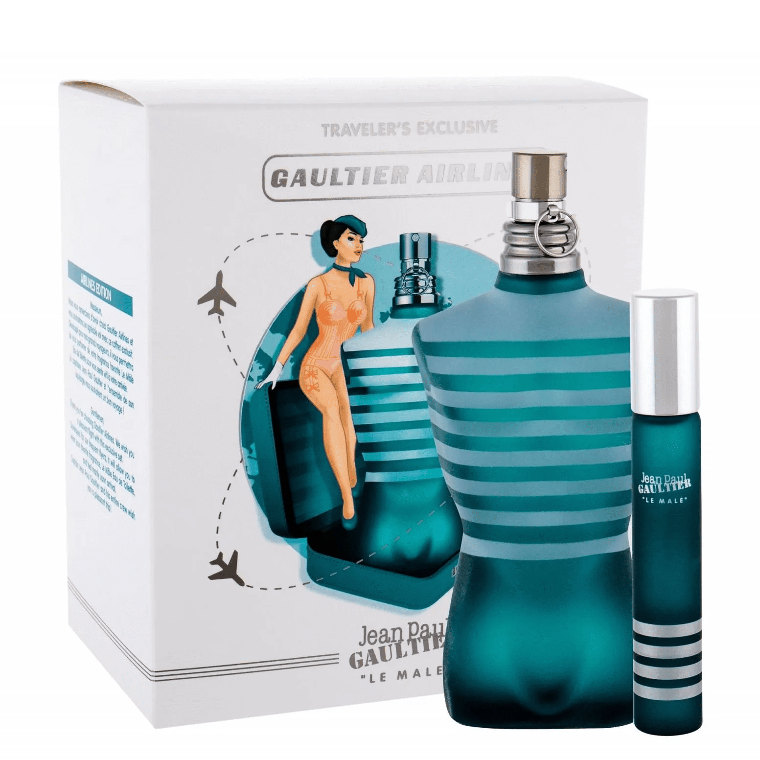 JeanPaulGaultierLeMaleGaultierAirlines_M_SetEdt125Ml_Edt20MlTraveler_SExclusive Jean Paul Gaultier Le Male Gaultier Airlines Gift Set For Men - Image 1